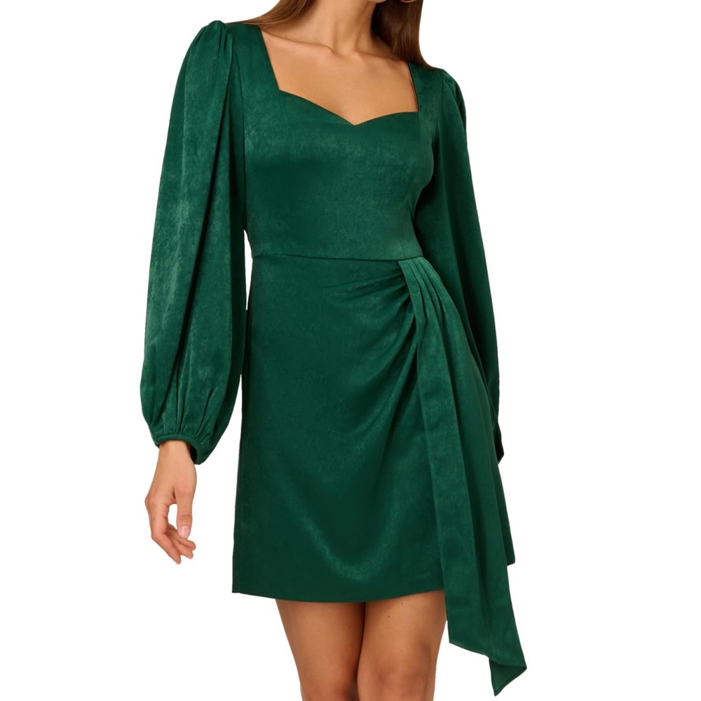 Adrianna Papell Women's Short Satin Dress, Dark Ivy, 14
